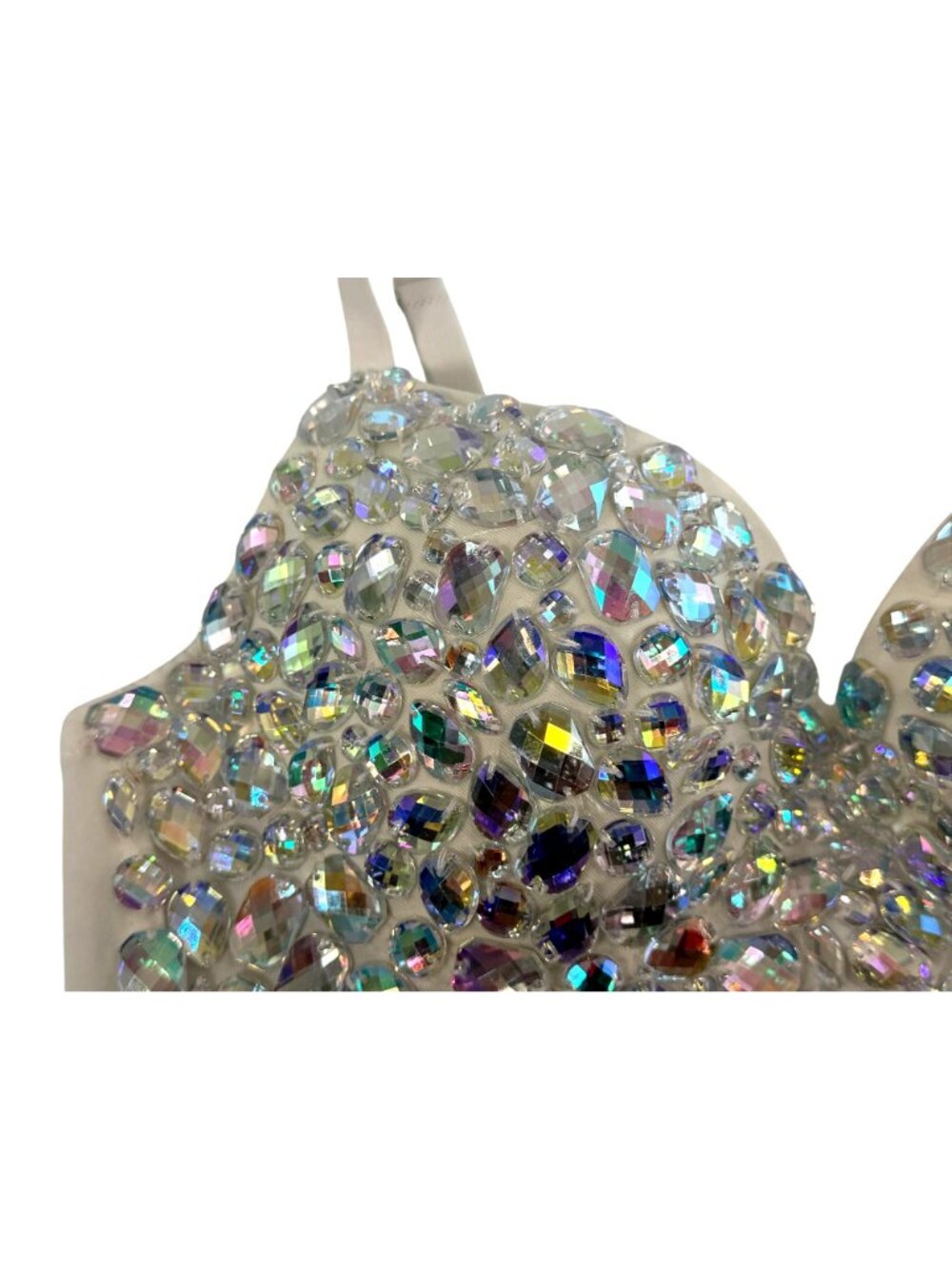 SPARKLY Faceted Crystal Embellished White Bralette Bra Top Adjustable 34/75 - Picture 10 of 14